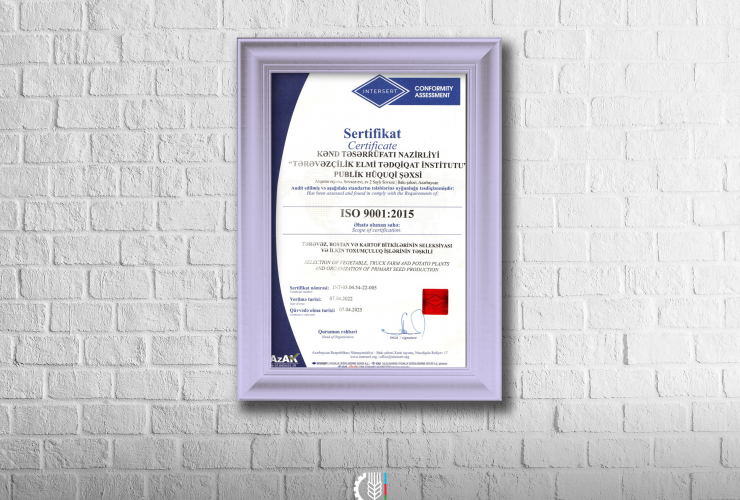 Tərəvəzçilik Elmi-Tədqiqat İnstitutu ISO 9001:2015 standartı sertifikatına layiq görülüb